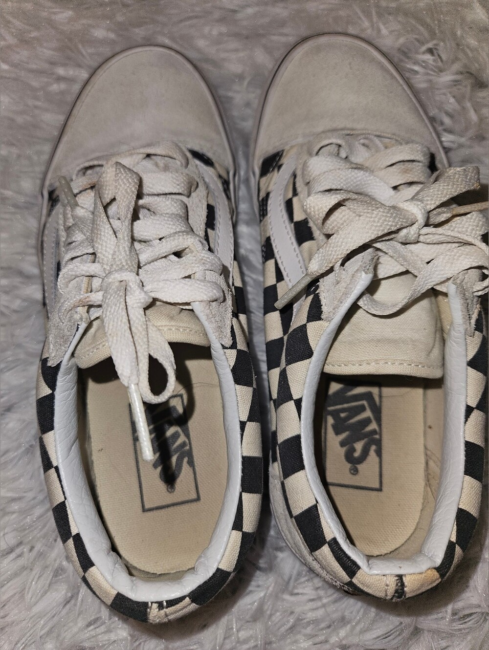 Vans Old Skool Checkerboard Sneakers Women's Size 8 Black White Suede Canvas - Picture 4 of 7